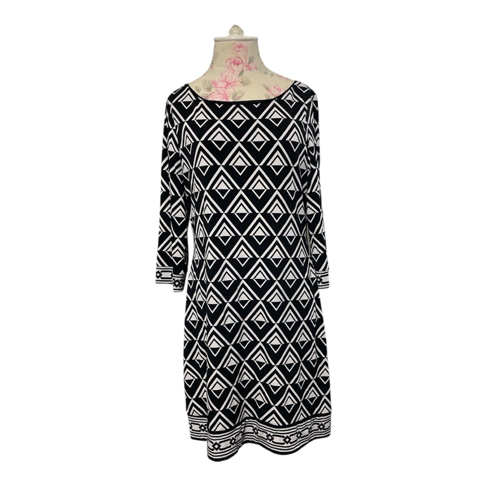 White House Black Market Sheath Dress Black and White 3/4 Sleeve SZ M